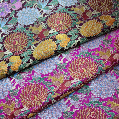 Tissu brocart à motifs floraux : style sino-mongol, pour l’ameublement et la couture, largeur 75 cm (29,5 po).