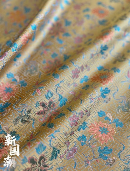 Lotus Flower Silk Brocade Fabric: 57"W Chinese Sewing Material