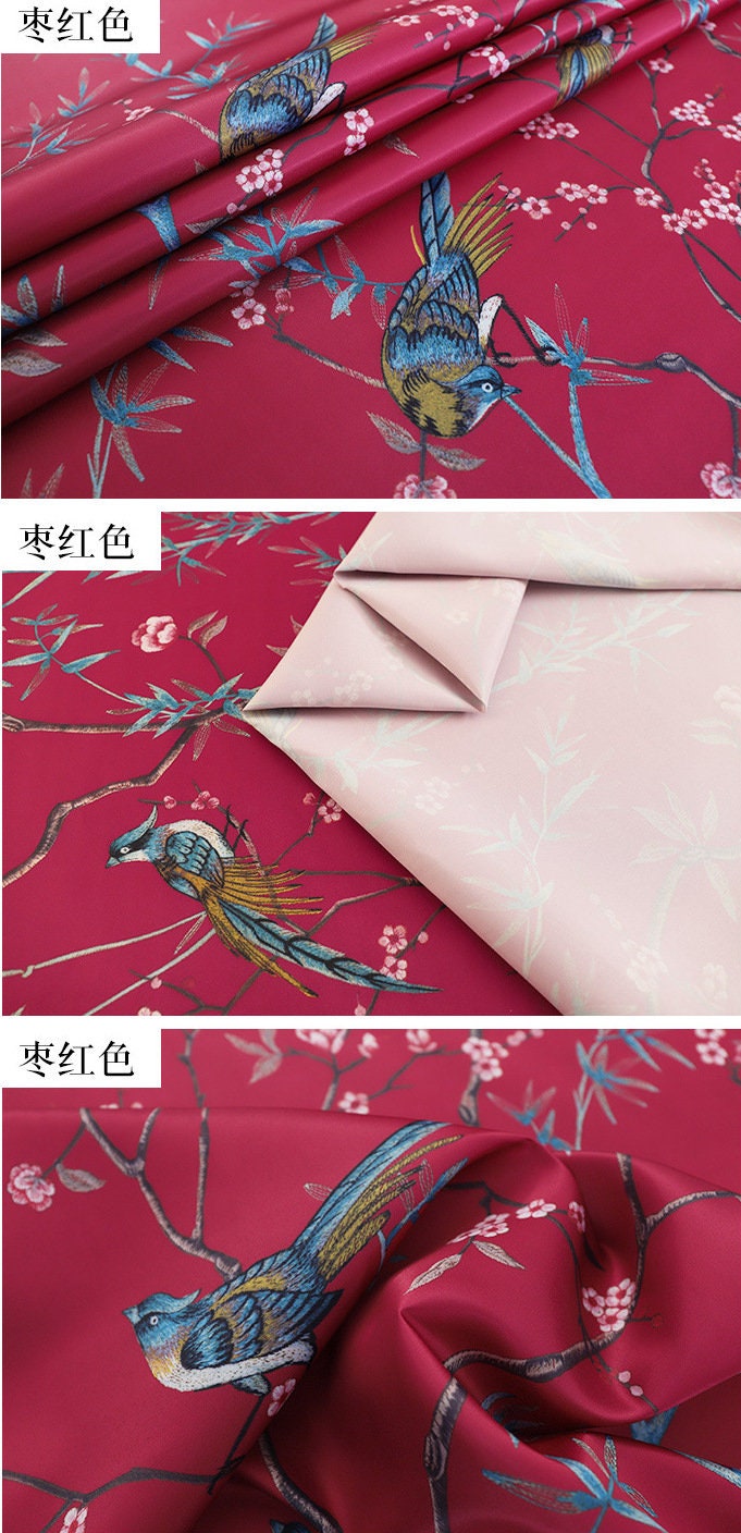 Bird Print Satin Fabric: Soft Polyester, 57" Wide, Apparel & Decor