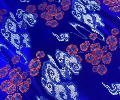 Royal Blue Cloud Brocade Fabric: Silk Rayon Jacquard, 29.5" Wide