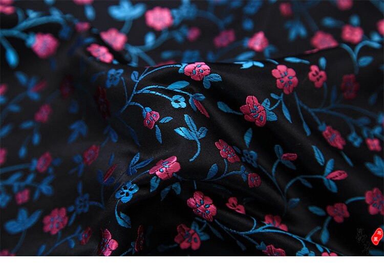 Floral Silk Brocade Fabric: Delicate Tangled Flowers, 45"W
