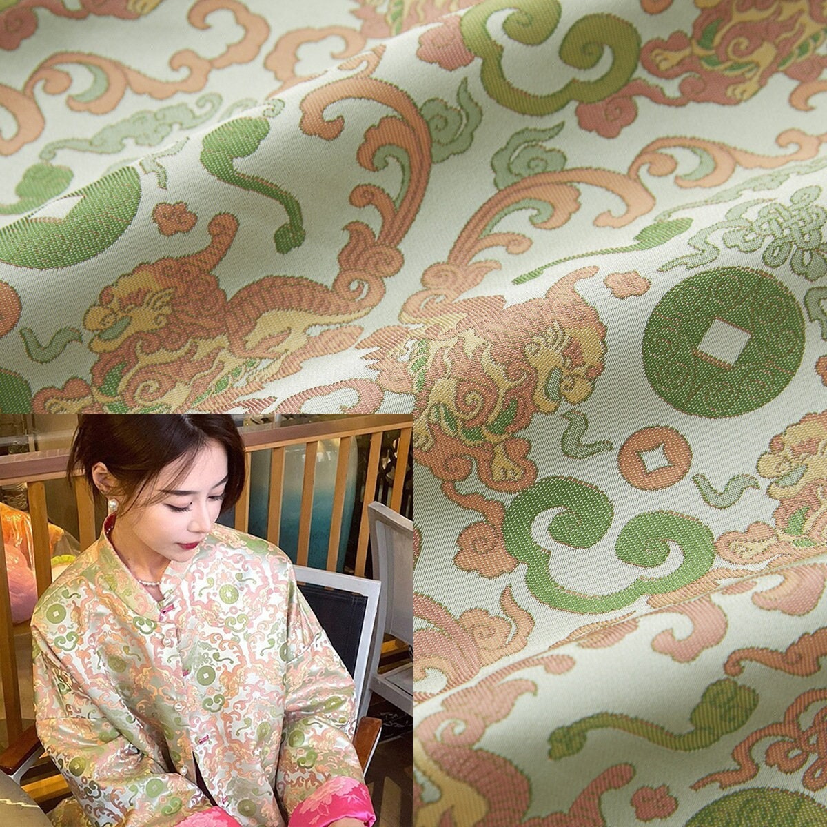 59"W Silk Brocade Fabric: Emperor Robe Cheongsam Material