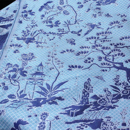 Reversible Jacquard Fabric: Ancient Painting Pattern, Blue Toile, 54"W - By The Yard