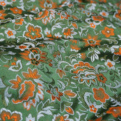 Green Floral Jacquard Brocade Fabric: Silk Rayon Blend, 29" Wide