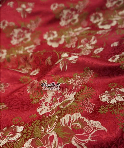 Maroon Peony Brocade Fabric: 29"W Rayon Blend, Costume & Decor