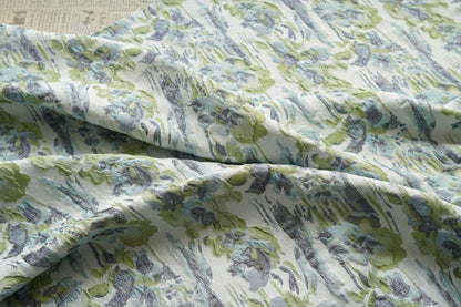 French Abstract Floral Jacquard Fabric: Gold Thread Embossed Woven - 55"W