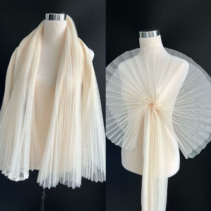 Pleated Tulle Fabric: 59" Wide Stiff Mesh, Designer Wedding Material