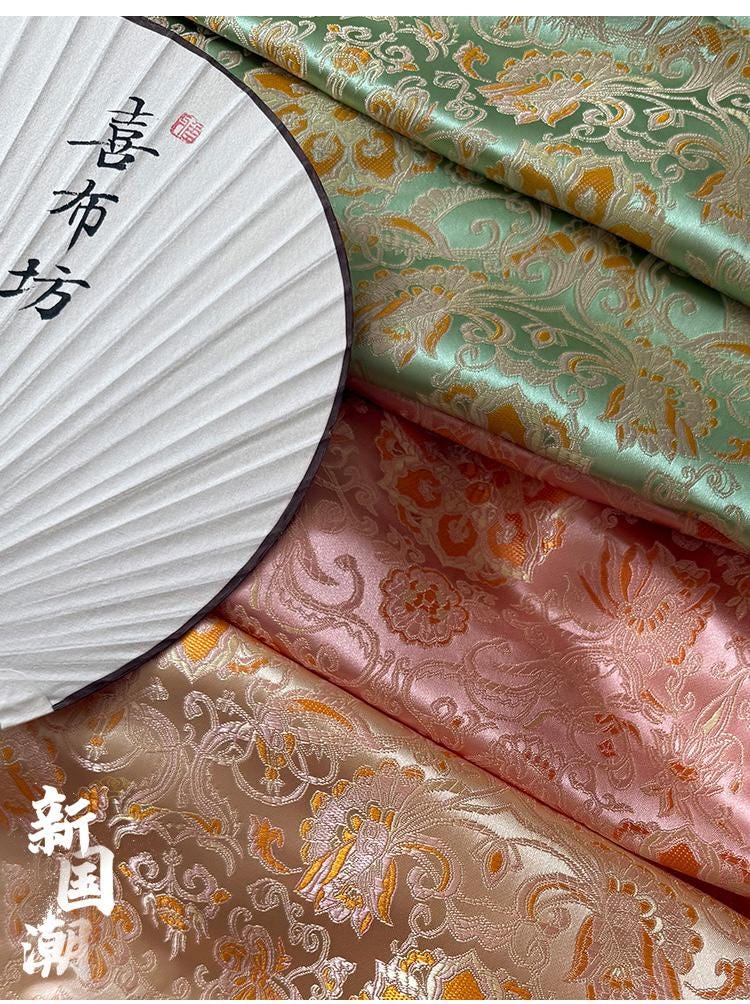 Guanyin Brocade Fabric | 58" Wide Floral Jacquard for Qipao, Hanfu