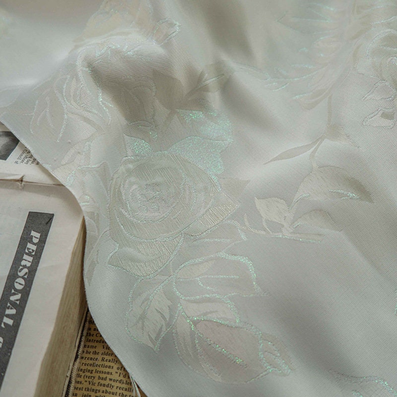 Gold Thread Floral Jacquard Fabric: 3D Texture, 63" Wide By The Meter