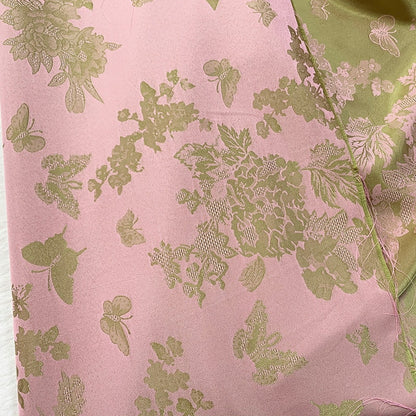 Butterfly Floral Print Fabric: Green Botanical Polyester Spandex Blend