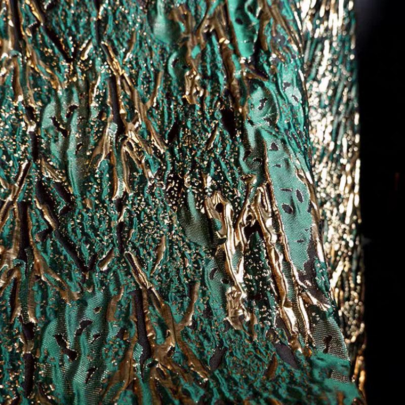 Turquoise Gold Thread Metallic Fabric: Designer Upholstery, Costume, Decor