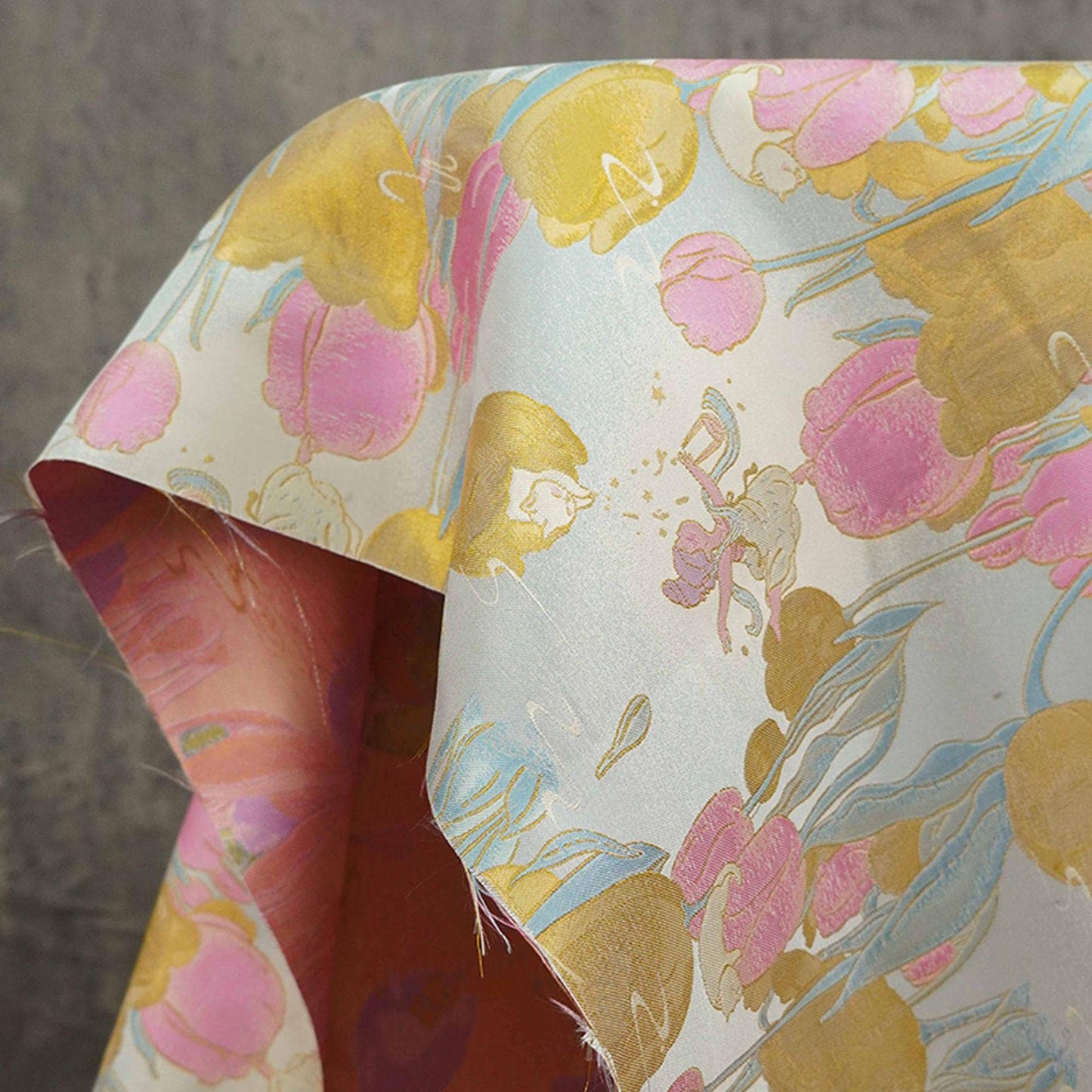Gold Tulip Jacquard Fabric: 59"W Upholstery & Drapery