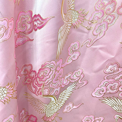 Pink Crane Brocade Fabric: 59"W Jacquard Satin Cheongsam Sewing Fabric