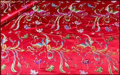 Phoenix Jacquard Satin Fabric - Birds Pattern, 59"W - Quilting, Upholstery