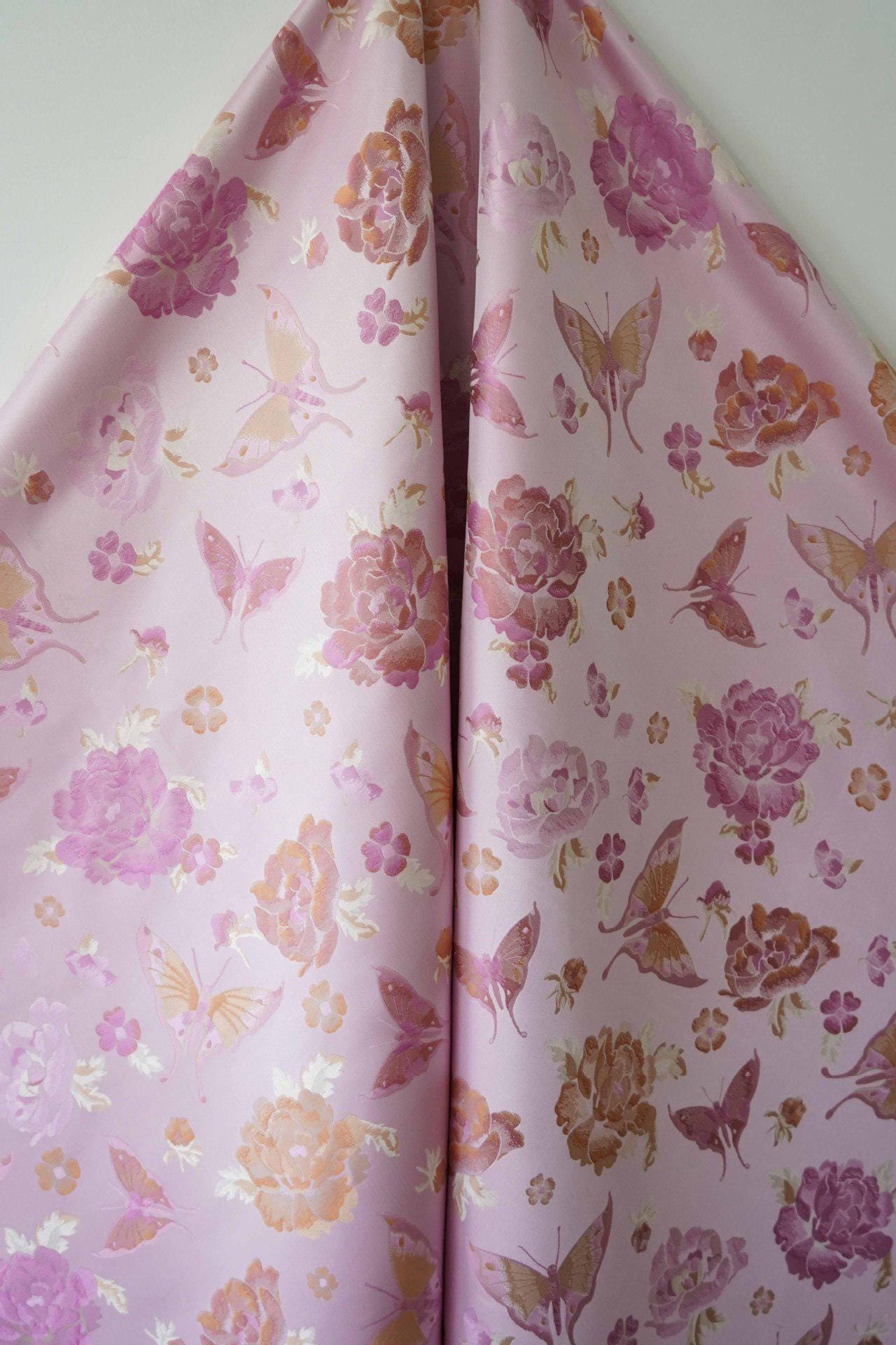Butterfly Jacquard Fabric: Pink & Purple Designer Upholstery - 65"W