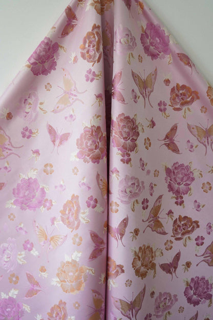 Butterfly Jacquard Fabric: Pink & Purple Designer Upholstery - 65"W