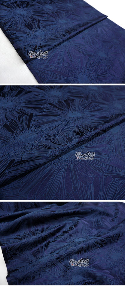 Deep Navy Floral Brocade Fabric: Silk Rayon Jacquard, 29"W