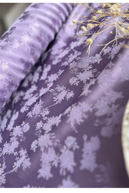 Lilac Peony Damask Fabric: Two-Sided Jacquard Satin, 59" Wide