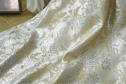 Reversible Floral Jacquard Fabric: Gold Thread Embossed Weave, 65" Wide