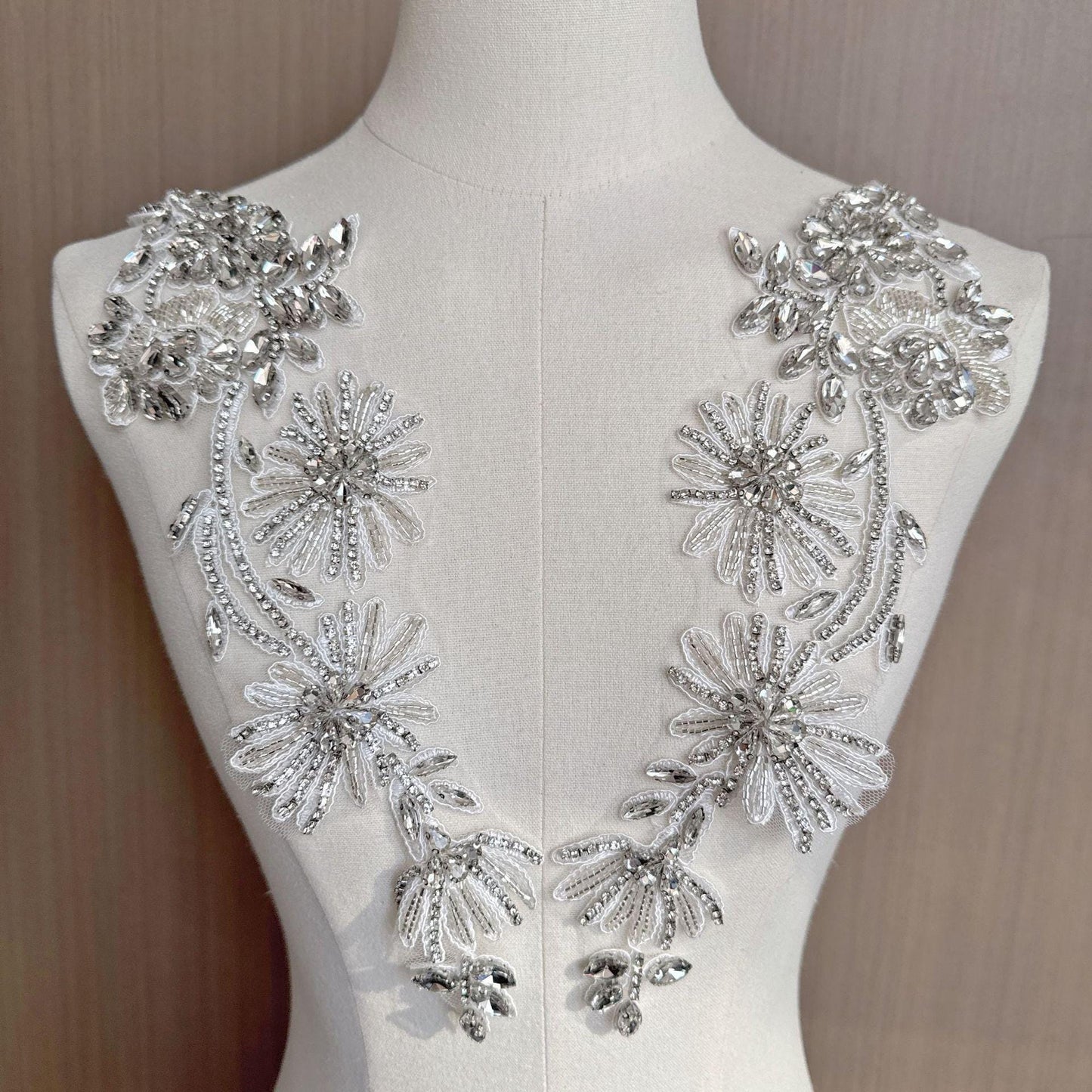 Embroidered Lace Trim: Beaded Sequin Floral Applique, Bridal Wedding Dress, By The Yard