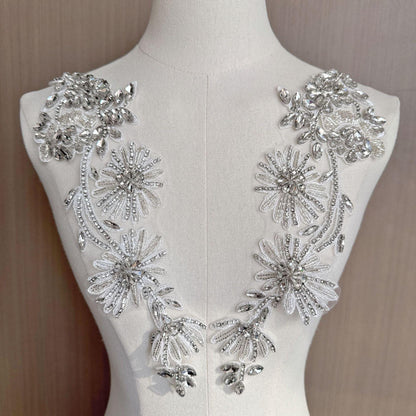 Embroidered Lace Trim: Beaded Sequin Floral Applique, Bridal Wedding Dress, By The Yard
