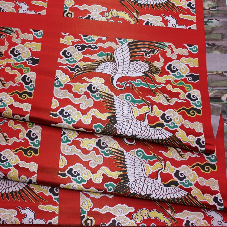 Crane Brocade Fabric: Colorful Asian Decor Fabric