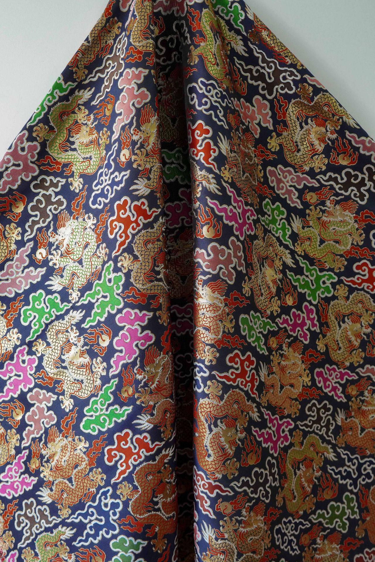 Chinese Dragon Brocade Fabric - Auspicious Cloud Woven Textile, 60" Wide
