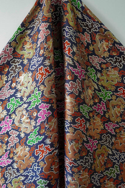 Chinese Dragon Brocade Fabric - Auspicious Cloud Woven Textile, 60" Wide