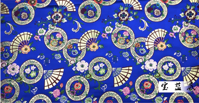 Nishijin Brocade Fabric: Japanese-Style Floral & Snow Wheel Fan, Gold Upholstery Sewing Fabric by Meter
