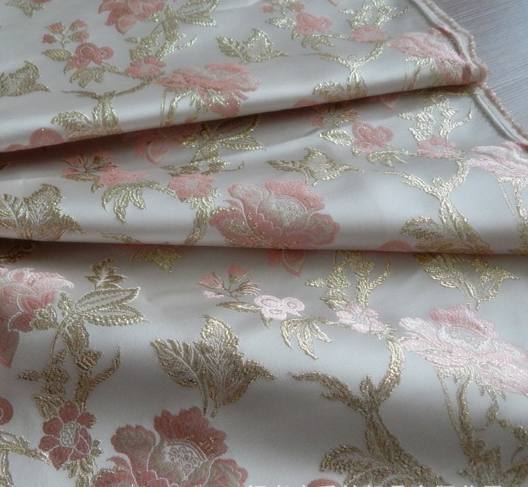 Metallic Brocade Fabric: 57"W Damask Jacquard Peony Satin, Upholstery & Sewing