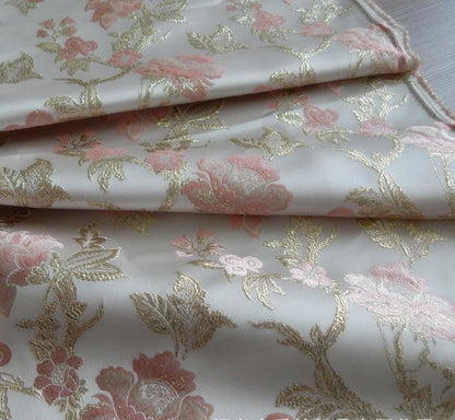 Metallic Brocade Fabric: 57"W Damask Jacquard Peony Satin, Upholstery & Sewing