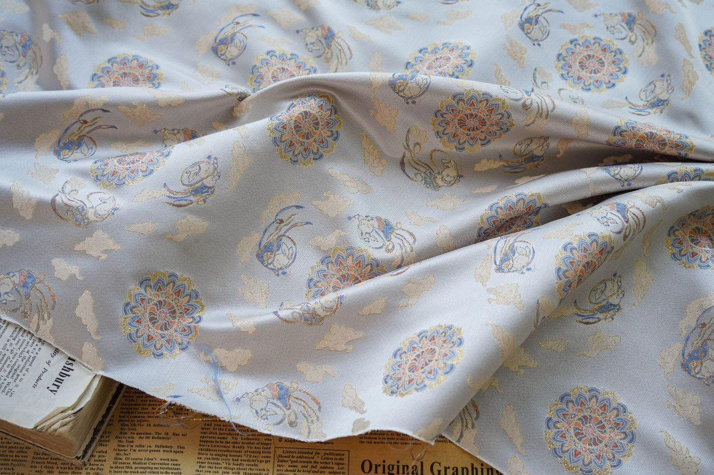 Floral Brocade Fabric: Mongolian Tibetan Style, 59" Wide