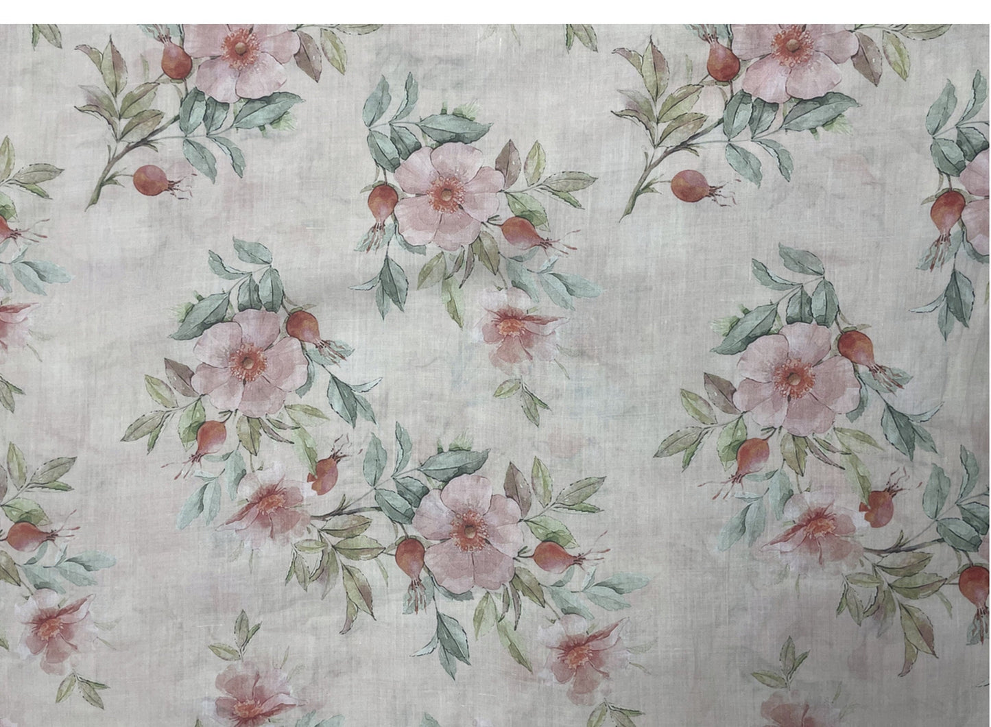 Peony Print Ramie Fabric: Natural Fiber Sewing Material, 55"W