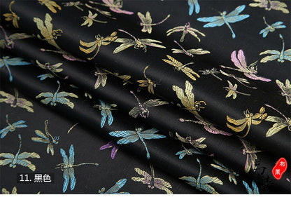 Dragonfly Floral Brocade Fabric: Elegant Silk Rayon Jacquard, 35"W