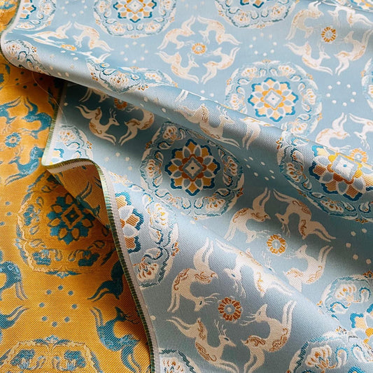 Tissu brocart mongol bleu : 150 cm de large, tissu pour la confection de robes tibétaines
