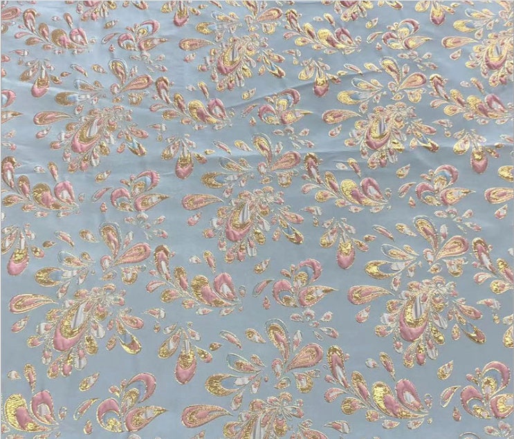 Metallic Damask Jacquard Satin Fabric: 3D Texture, 56" Wide