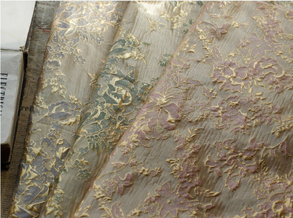Gold Thread Jacquard Fabric: 3D Oil Painting Texture, 55" Wide