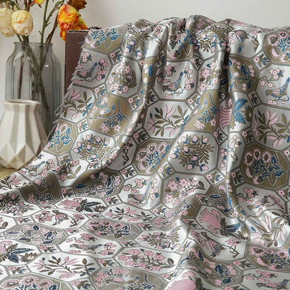 Floral Bird Satin Fabric: 59" Wide Rayon Drapery Material