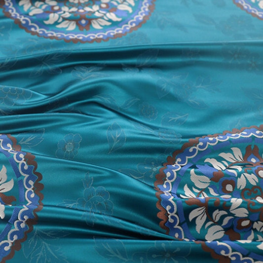 Teal Jacquard Brocade Fabric: Chinese Mongolian Gown Robe, 29.5" Wide
