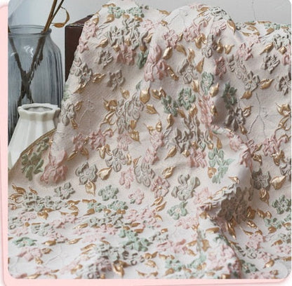 Jacquard Flower Fabric: Gold Embossed 3D Bubble Design, 55" Wide