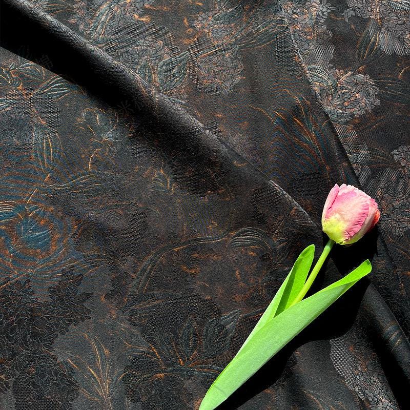 Floral Print Satin Tea Silk Fabric | Ash Gray, 59" Wide