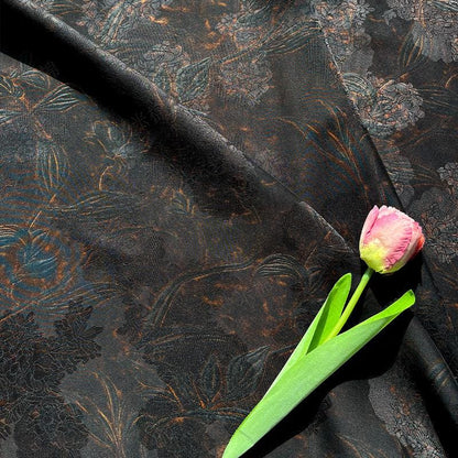 Floral Print Satin Tea Silk Fabric | Ash Gray, 59" Wide