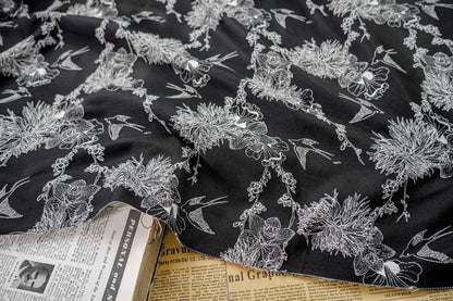 Magpie & Flower Jacquard Fabric: Palace Style Rayon Blend, 55"W