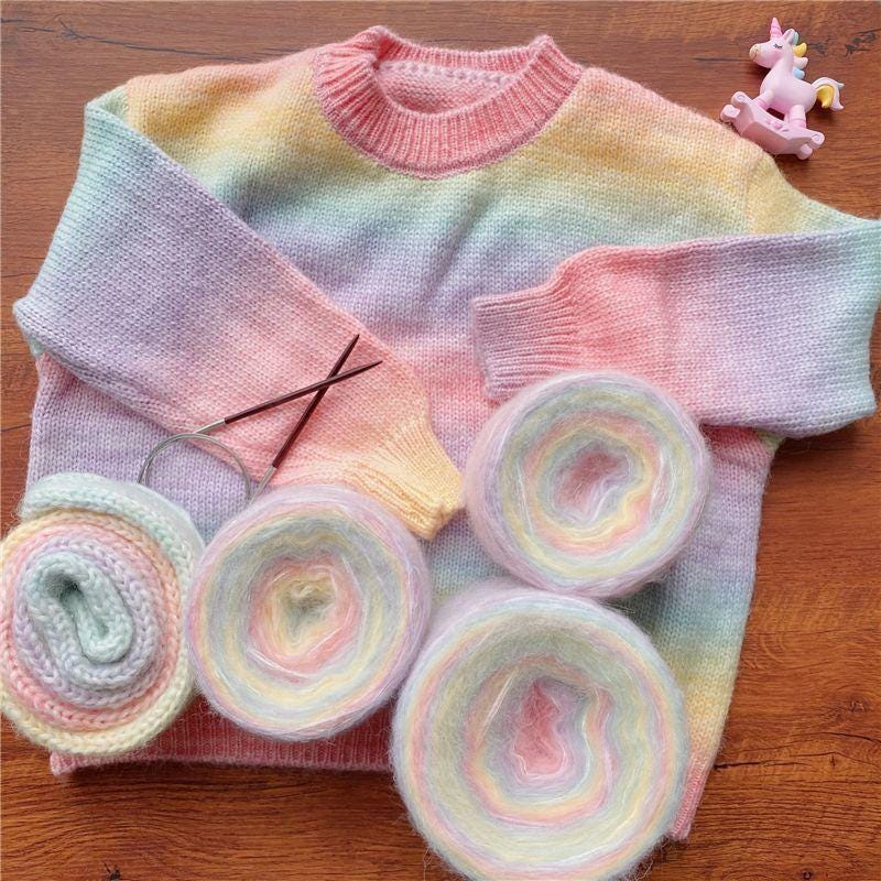 Fil de soie mohair teint à la main arc-en-ciel : pelote de laine à tricoter dentelle