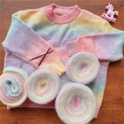 Fil de soie mohair teint à la main arc-en-ciel : pelote de laine à tricoter dentelle