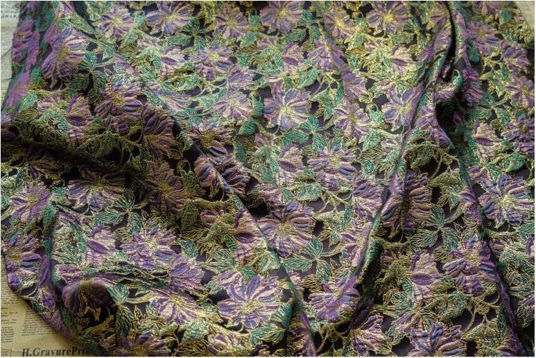 Gold Thread Floral Jacquard Fabric: 56" Wide Upholstery & Costume