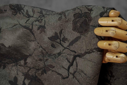 Ink Wash Floral Yarn-Dyed Fabric ��� Black Asian Botanical Quilting Fabric, Upholstery & Home Decor Textile,  62''W Designer