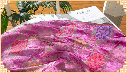 Floral Jacquard Silk Brocade Fabric: Golden Sword Tang Pattern, 59"W