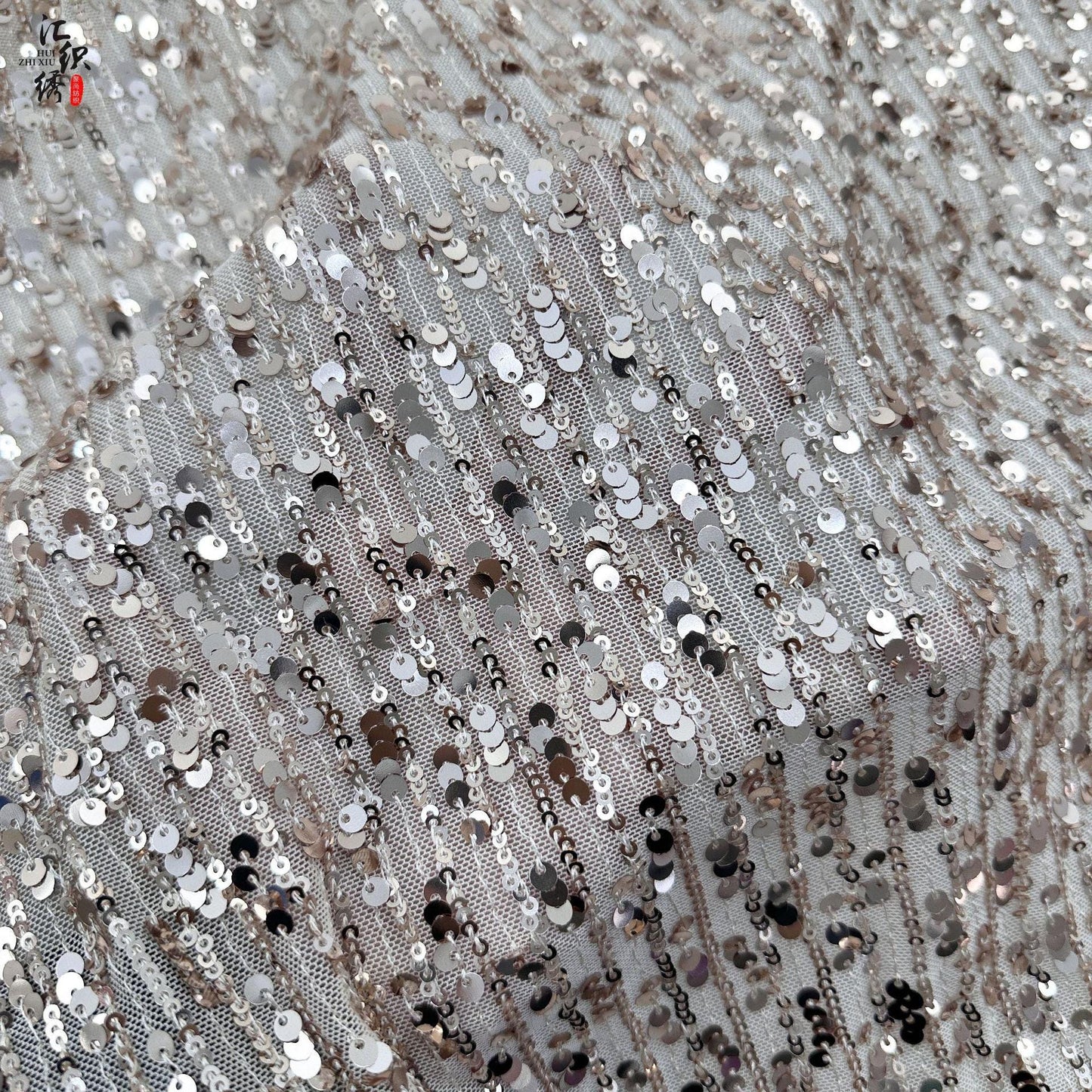 Sequin Lace Fabric: 3D Pleated Embroidery, 49" Wide, For Prom & Wedding