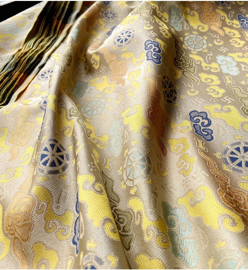 Lucky Cloud Wheel Brocade Fabric: Silk Rayon Blend, Cheongsam, Tibetan Robe
